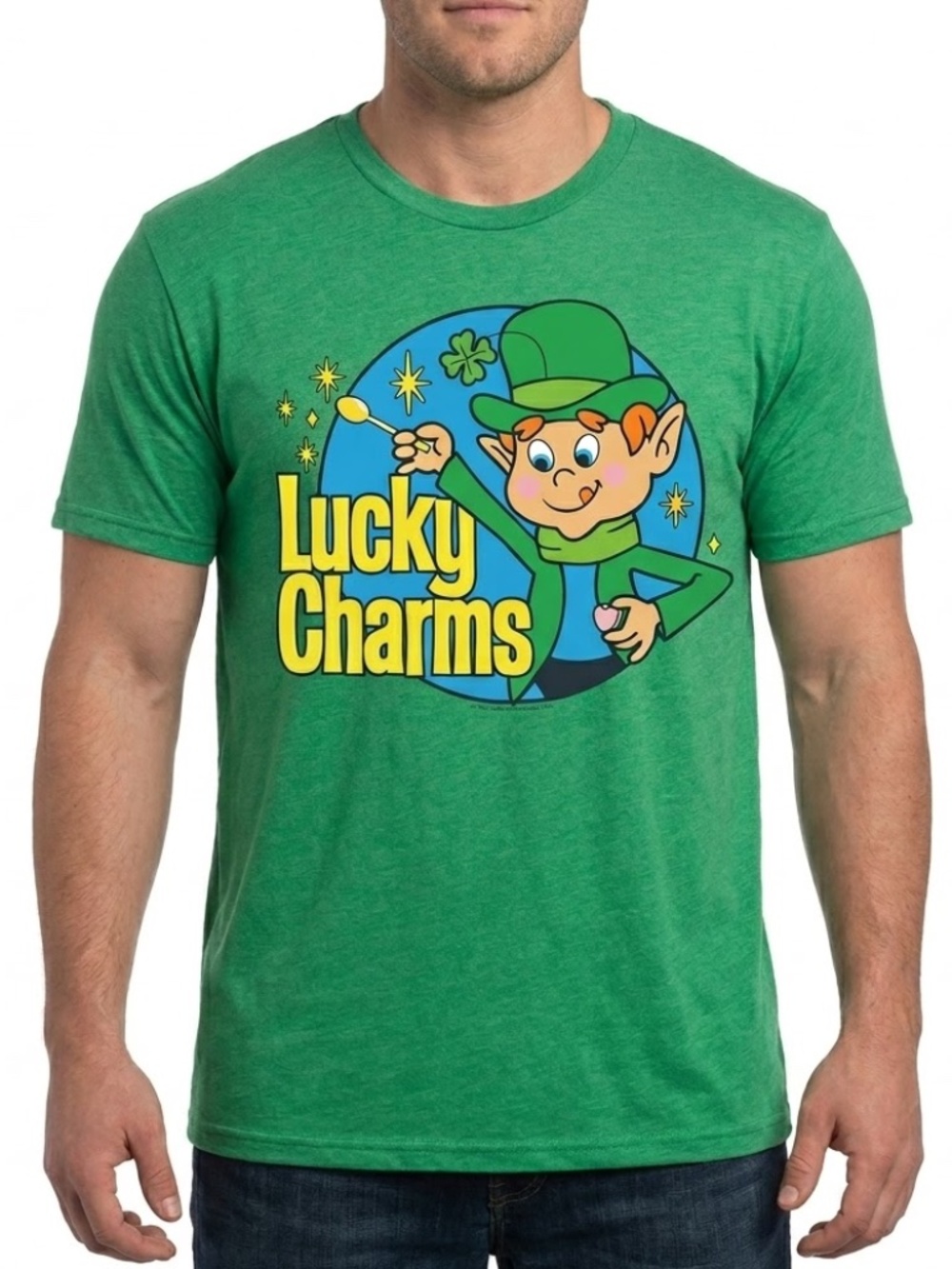 Tee Luv T Shirt Lucky Charms Graphic Cotton Blend Green Men L